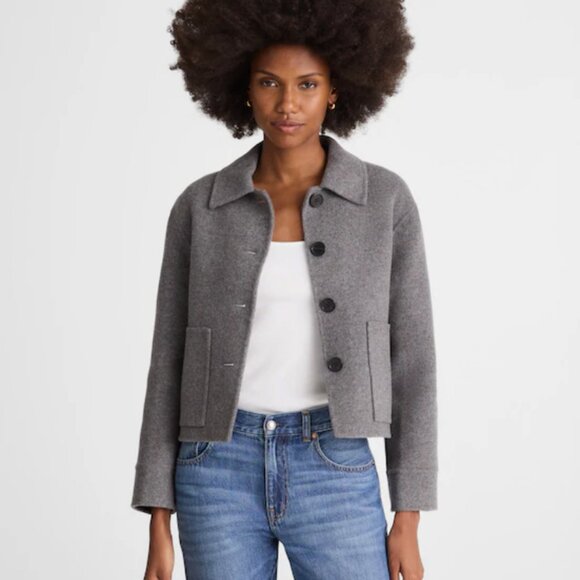 NWT Madewell Double-Faced Cropped Chore Jacket Sz M Light heather gray - Picture 2 of 4